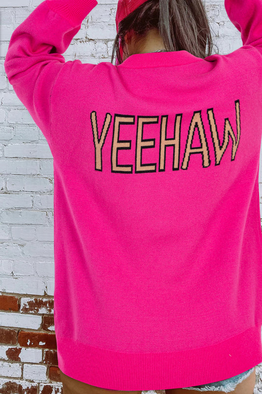 Pull oversize à épaules tombantes et chapeau de cowboy YEEHAW rouge rose