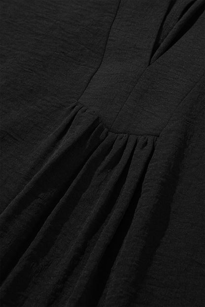 Black Plus Size Solid Color Notched Neck Short Sleeve Loose Dress