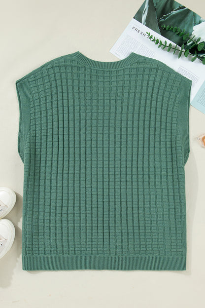 Mist Green Plus Size Solid Color Textured Knit Short Sleeve Sweater