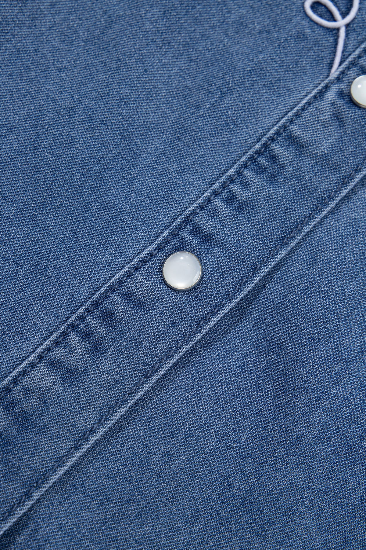Dusk Blue Western Embroidered Collar Long Sleeve Denim Shirt