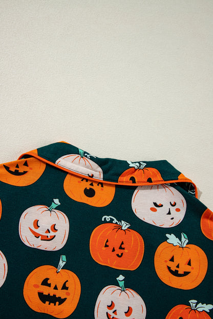 Ensemble pyjama chemise à manches courtes orange à motif Halloween