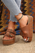 Chestnut Dual Buckle Studded Platform Sandal Slippers