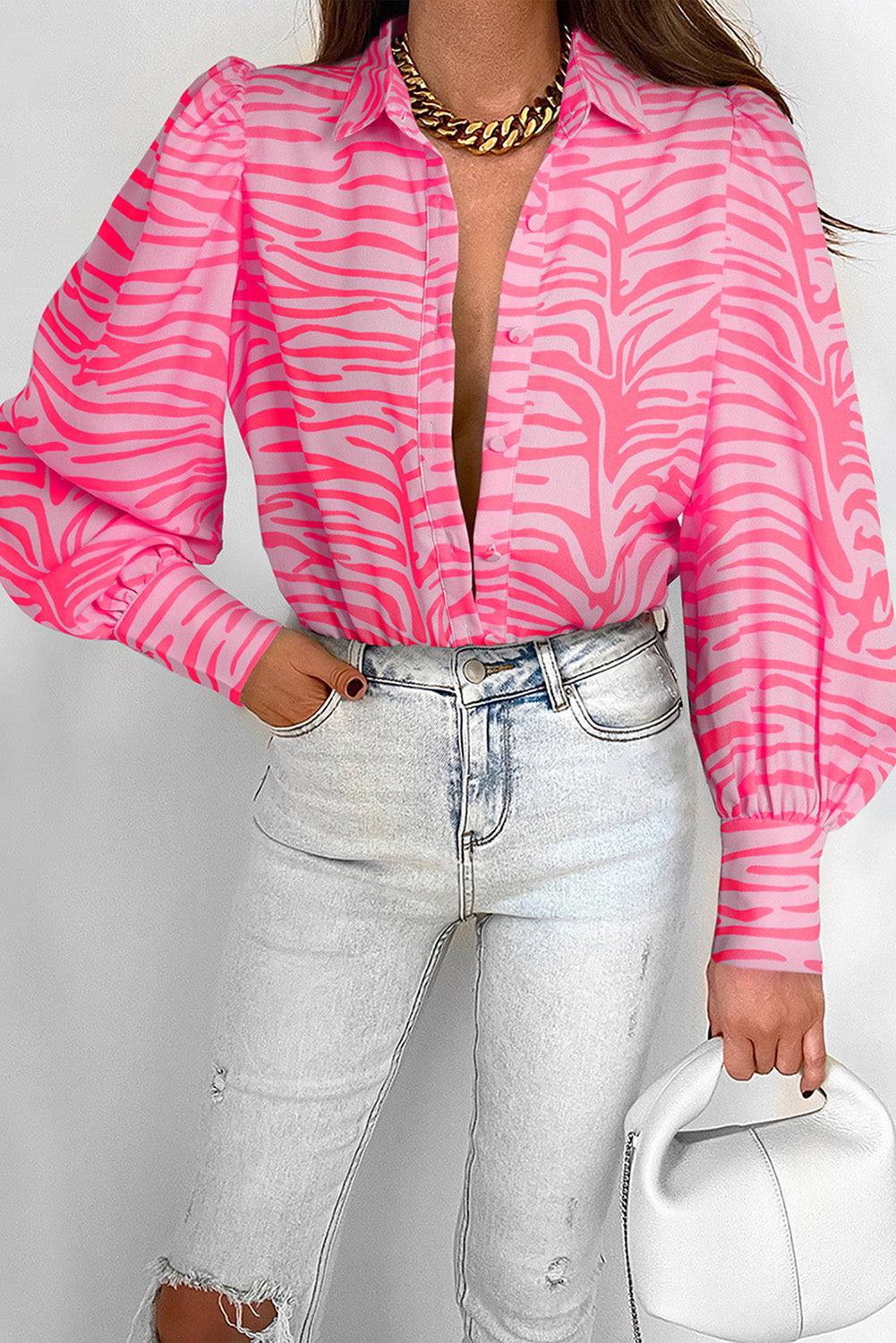 Zebra Stripes Print Lantern Sleeve Shirt