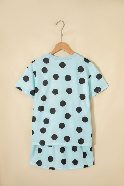 White Polka Dot Short Sleeve Top Casual Skort 2pcs Outfit