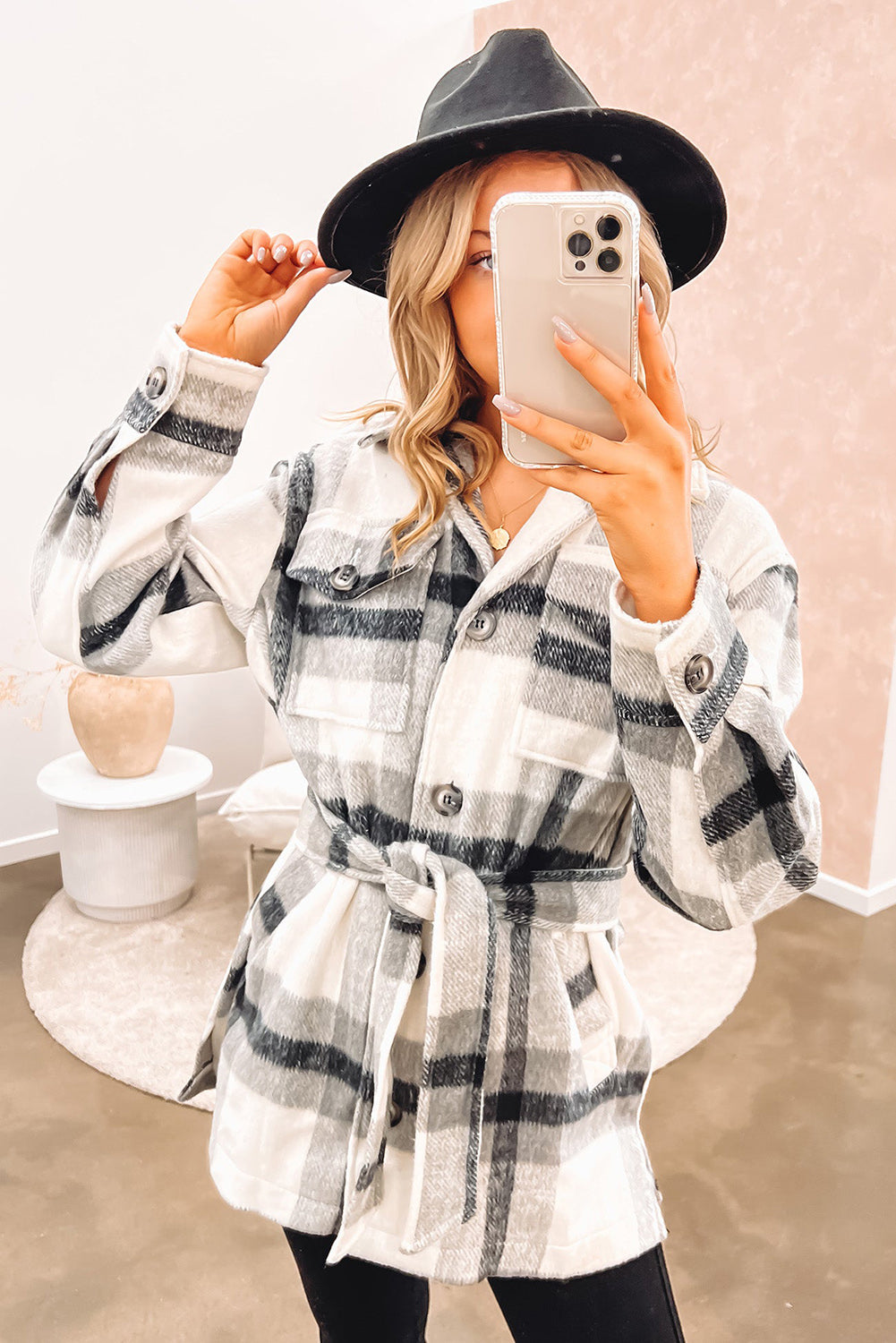 Khaki Plaid Button-Up Flap Pocket Shacket