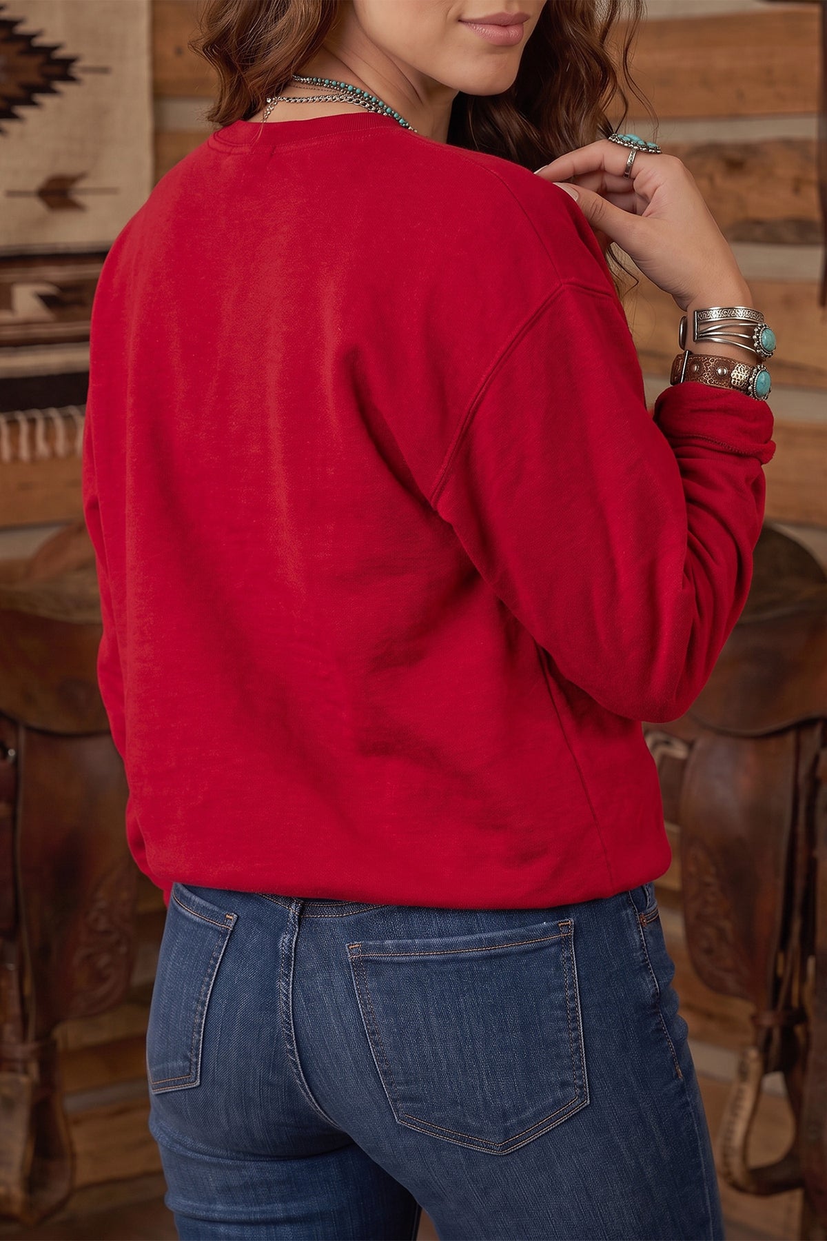 Fiery Red PRAY Letter Patchwork Round Neck Long Sleeve Plus Size Sweatshirt