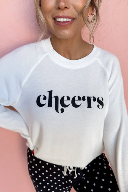 Black Cheers Graphic Raglan Long Sleeve Pullover and Polka Dot Pants 2pcs Loungewear