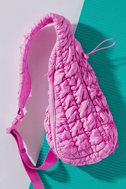 Sac bandoulière matelassé rose vif avec cordon de serrage