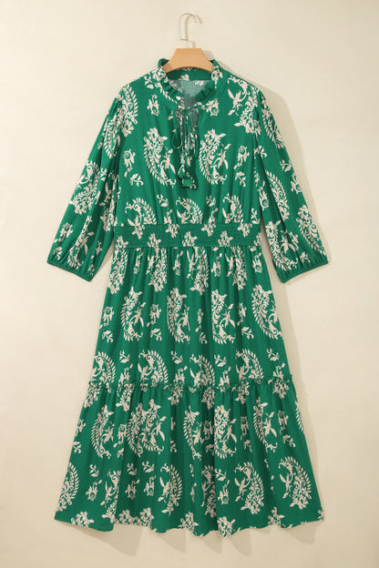 Green Floral Print V Neck Shift Dress Plus Size Dress