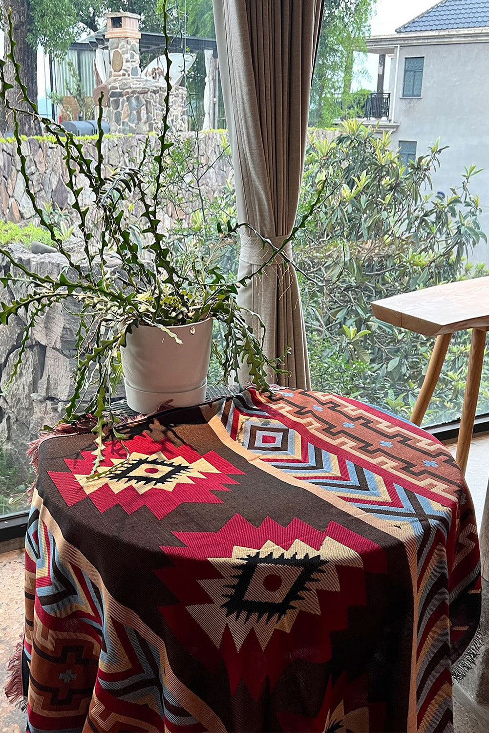 Western Pattern Tasseled Large Blanket