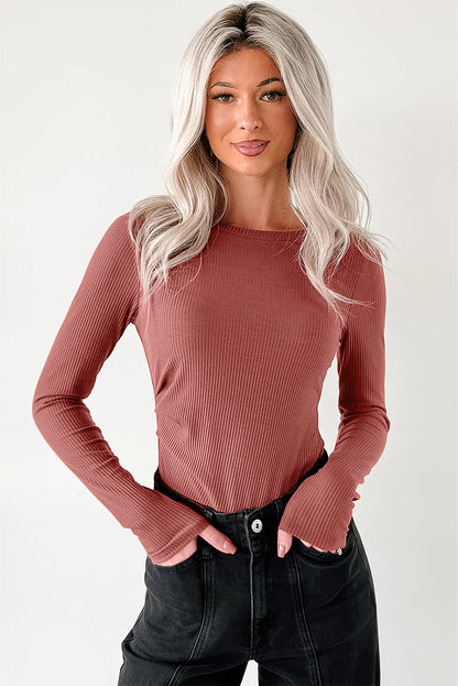 Dearlovers Black Ribbed Long Sleeve Crew Neck Solid Color Bodysuit