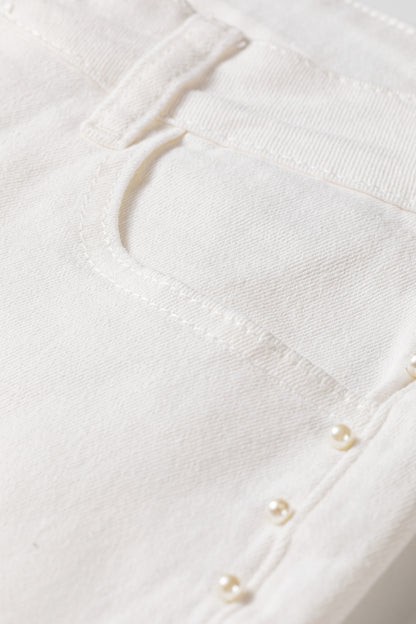 White Pearl Embellished Side Seam Ankle-length Shift Jeans