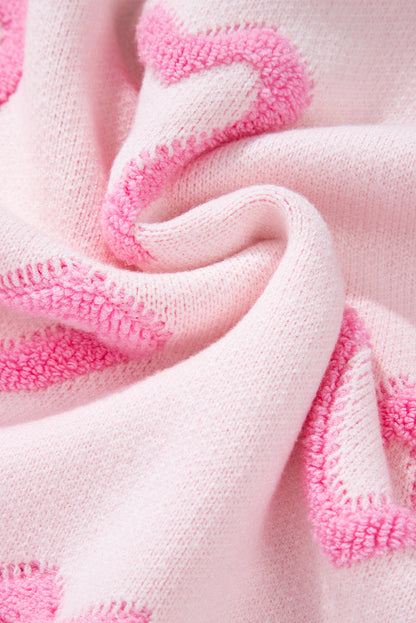 Pull ample rose à manches bouffantes en forme de cœur