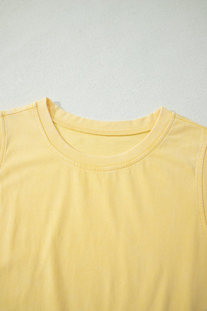 Yellow Cream Solid Color Washed Sleeveless Top Split Skort Cotton 2pcs Outfit