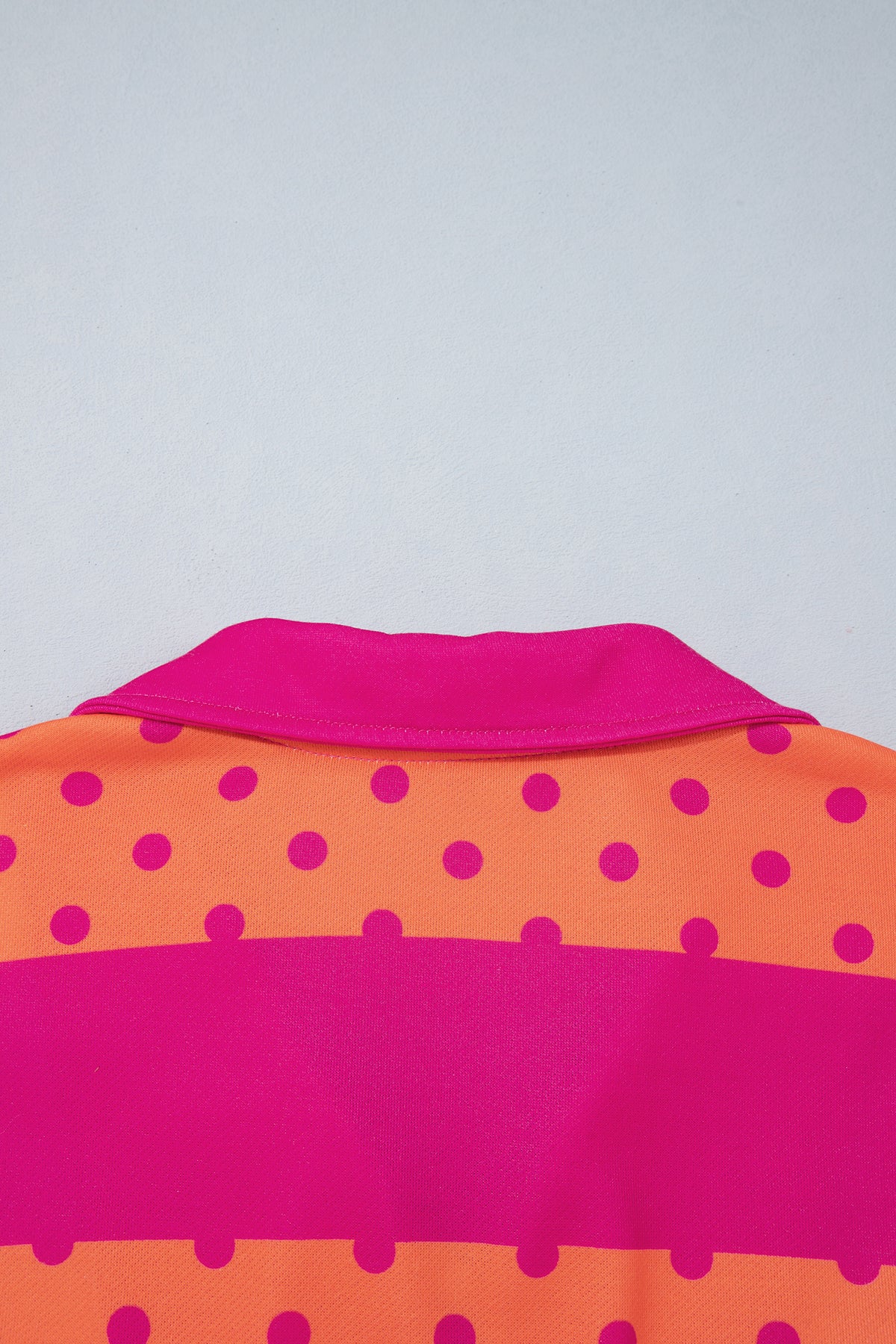 Pink Stripe Patchwork Polka Dot Accent Quarter Zip Long Sleeve Top