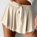Jupe-short de tennis beige doublée taille haute avec cordon de serrage