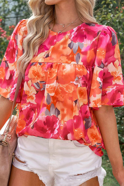 Blusa de manga ancha con estampado floral 