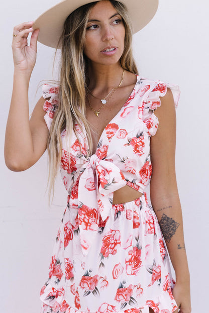 Robe à imprimé floral avec nœud sur le devant et fente latérale