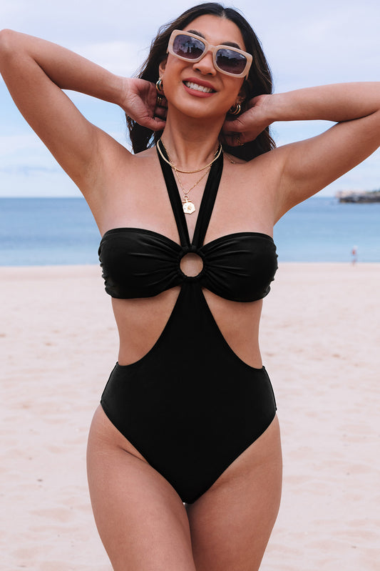 Halter O-ring Ruched Bust One Piece Swimsuit