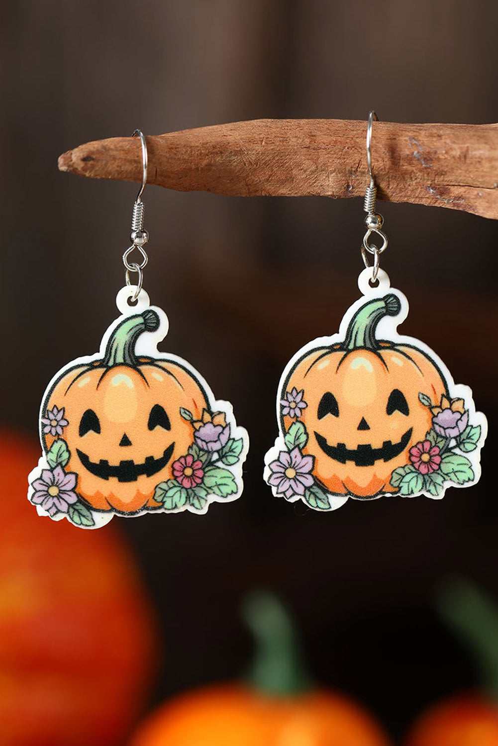 Grapefruit Orange Halloween Pattern Acrylic Drop Earrings