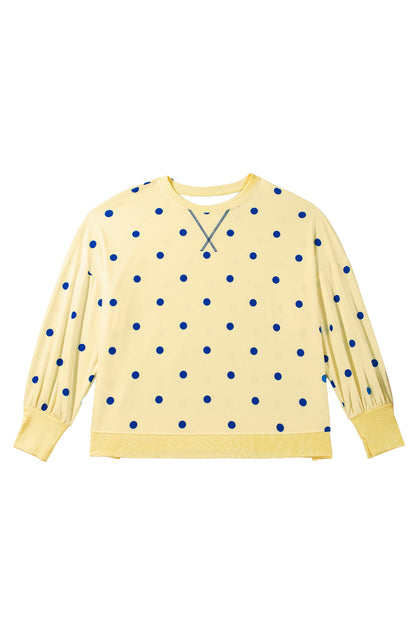 Yellow Round Neck Long Sleeve Polka Dot Plus Size Top