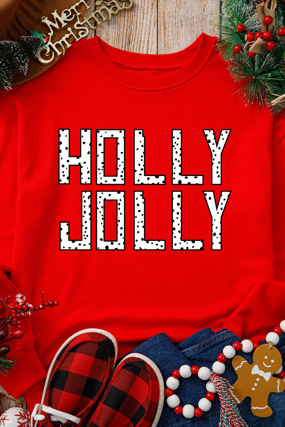 Sweat-shirt de Noël rouge à pois HOLLY JOLLY