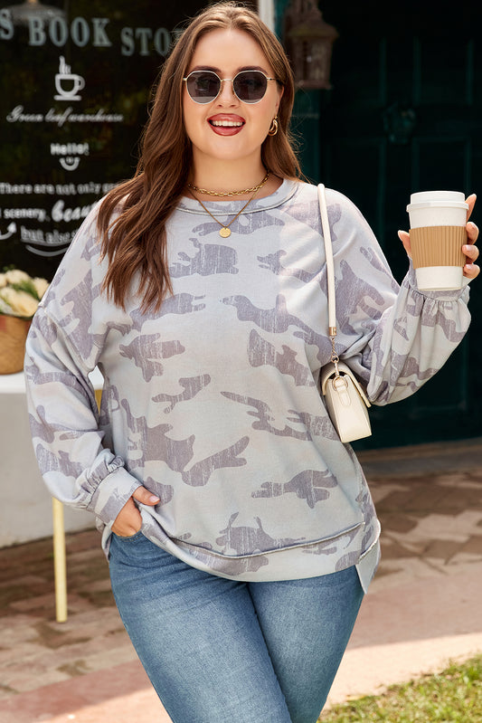 Multicolour Camouflage Print  Round Neck Plus Size Sweatshirt