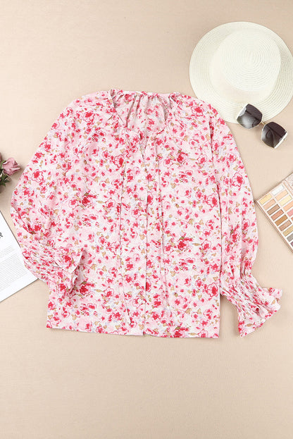 Blusa con botones y cuello en V con estampado floral 