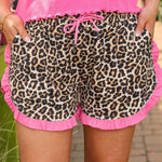 Khaki Leopard Print Contrast Ruffle Trim Shorts