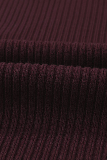 Black Patch Pocket Ribbed Knit Short Sleeve Sweater