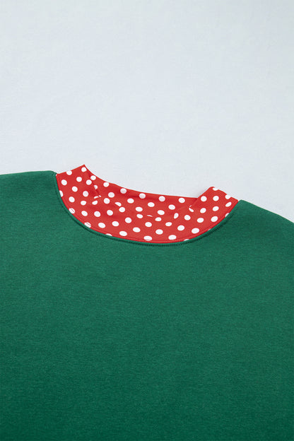 Evergreen Polka Dot Trim Baggy Pullover 2pcs Short Set