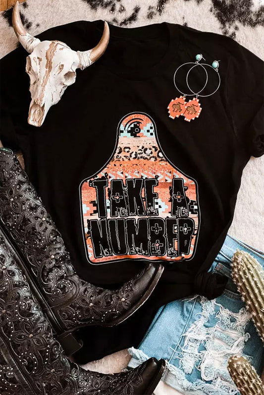 TAKE A NUMBER Graphic Crew Neck Tee