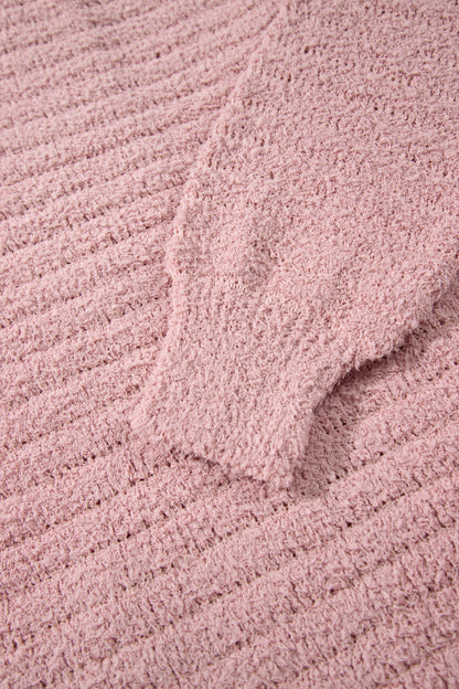 Light Pink Open Front Soft Fuzzy Ribbed Sweater Cardigan