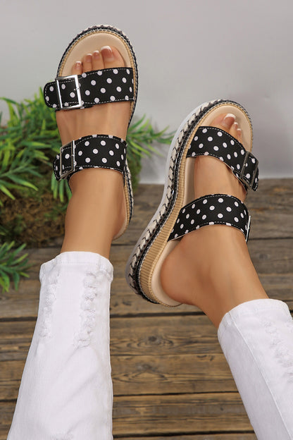 Color black Polka Dot Pattern Double Buckle Straps Hollow Out Platform Slippers