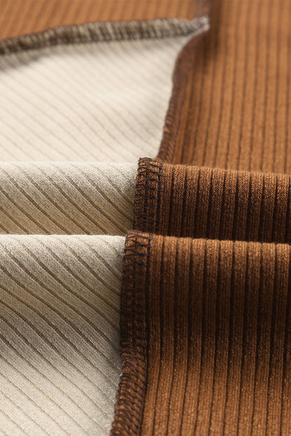 Irregular Color Block Seaming Trim Rib Knit Top