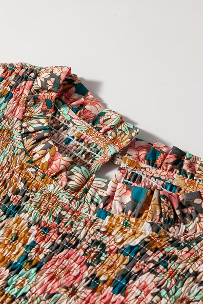 Haut court à volants et manches bouffantes à imprimé floral jaune