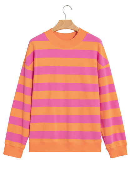 Orange Stripe Colorblock Mock Neck Relaxed Sweatshirt
