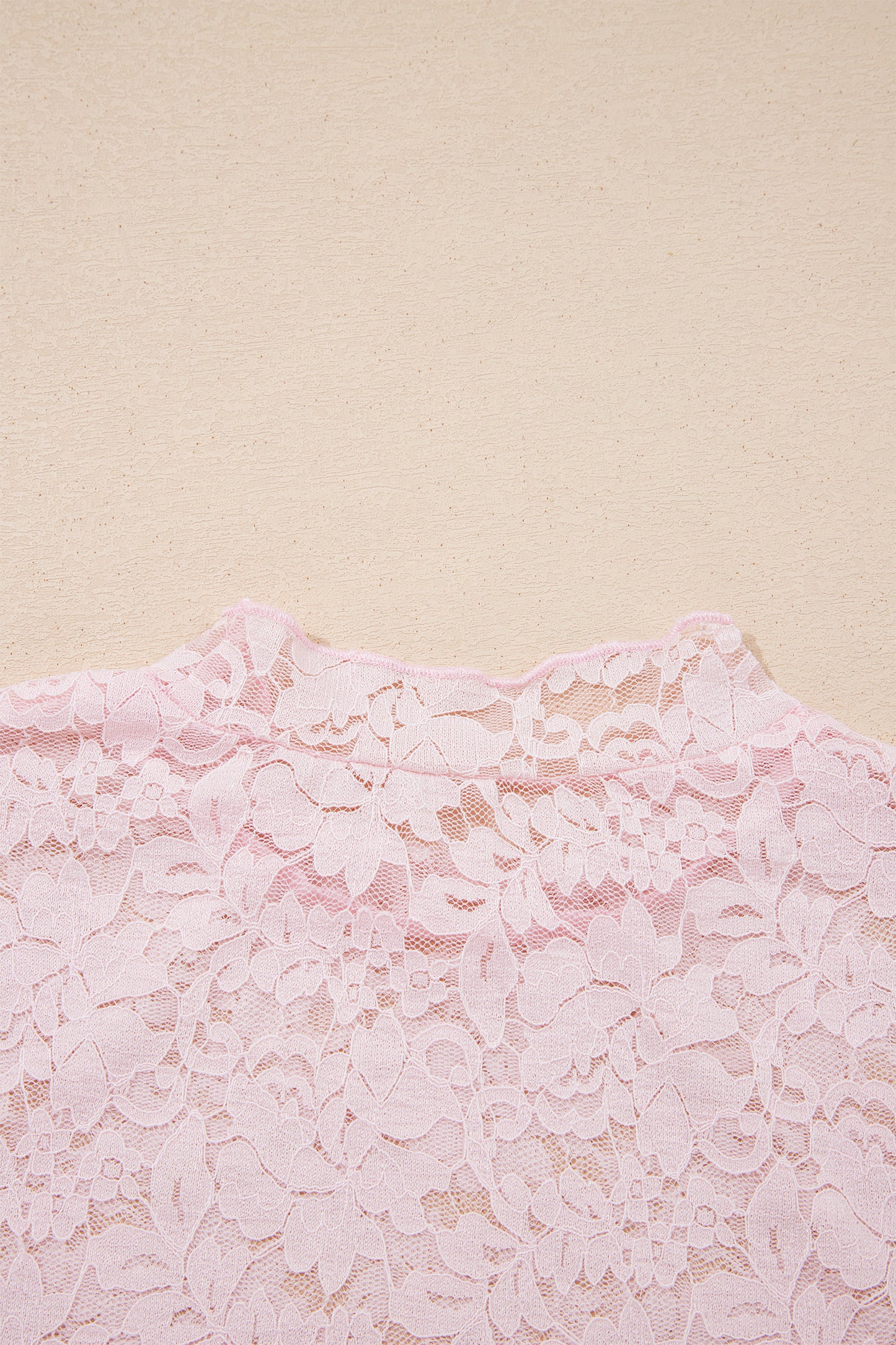 Light Pink Floral Lace Long Sleeve Stand Neck Pullover Top