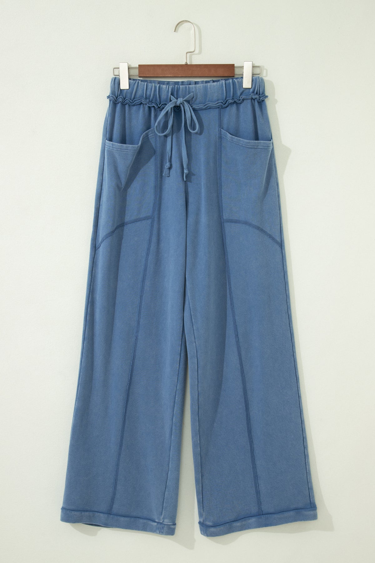 Ashleigh Blue 100% Cotton Mineral Wash Drawstring Retro High Waist Wide Leg Western Pants