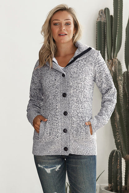 Dark Gray Long Sleeve Button-up Hooded Cardigans