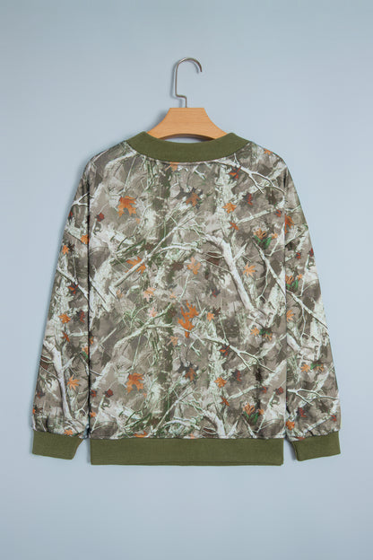 Green Western Camo/Mallard Letter Print Baggy Pullover Sweatshirt