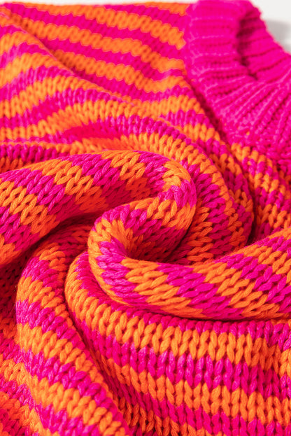 Pull à rayures roses, manches bouffantes 3/4, épaules tombantes