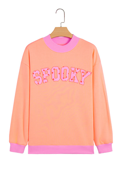 Grapefruit Orange Polka Dot Letter Graphic Colorblock Tunic Sweatshirt