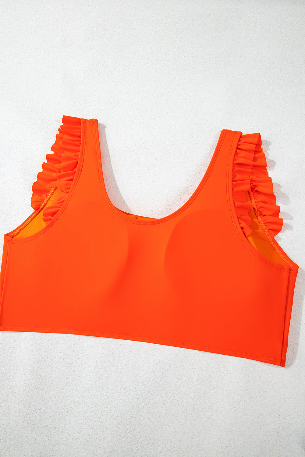 Orange Ruffled Trim Knotted High Waist Plus Size Bikini Set