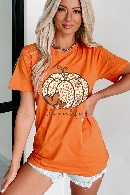T-shirt graphique citrouille léopard orange