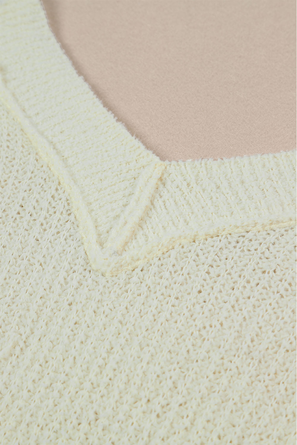 Apricot Cropped V Neck Fuzzy Sweater
