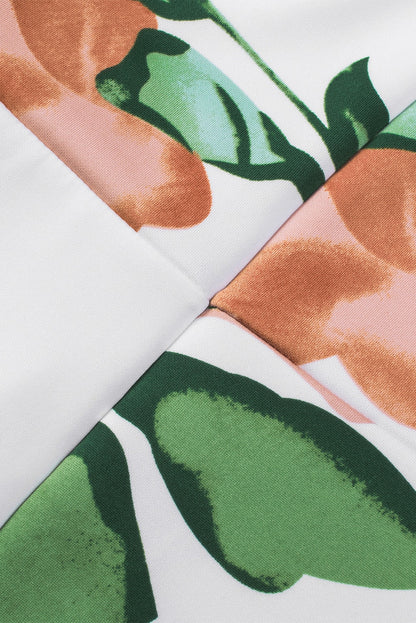 Robe mi-longue moulante fendue à épaules dénudées et imprimé floral bleu foncé