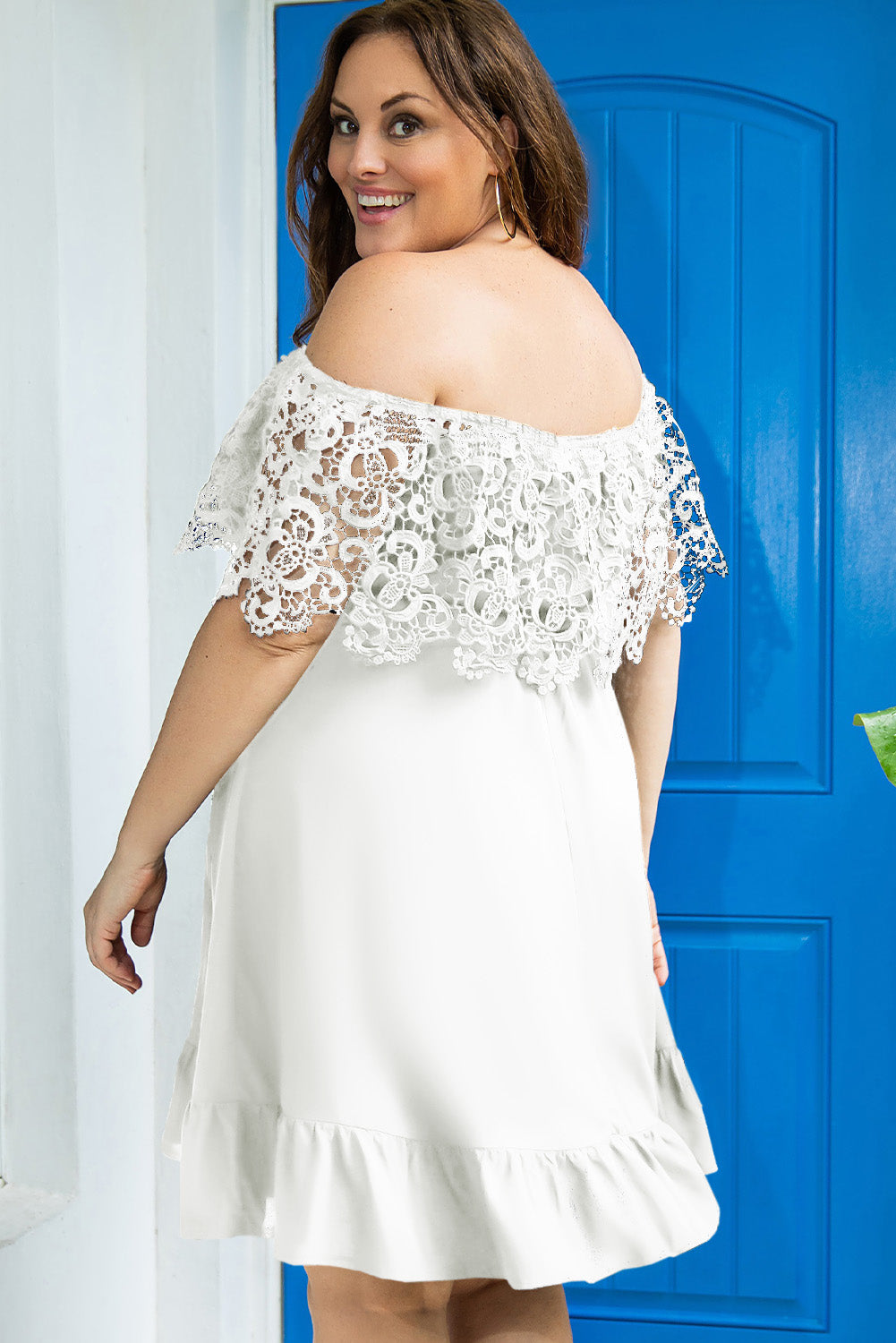 Off-the-shoulder Lace Sleeves Plus size Dress