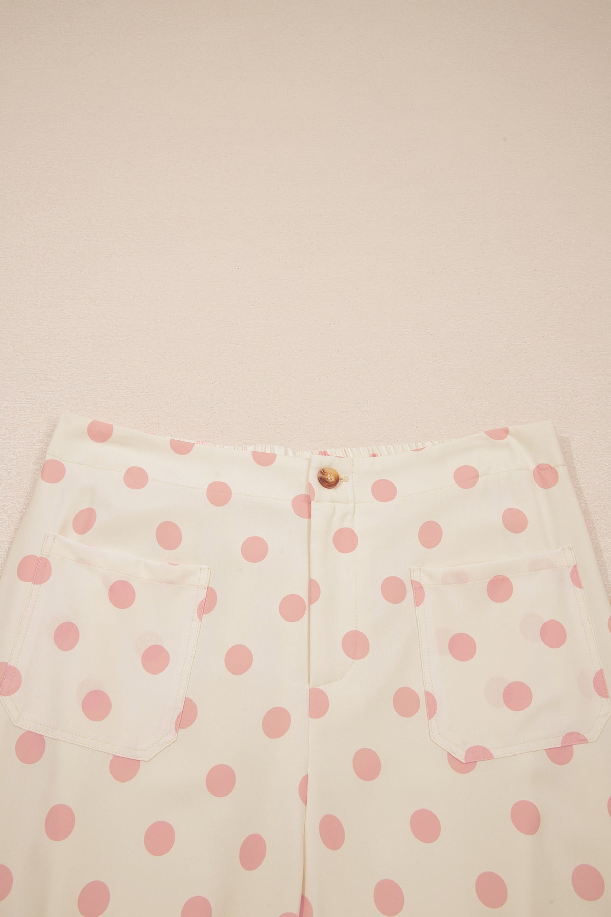 White Polka Dot Print Patched Pocket Mid-rise Straight Leg Pants