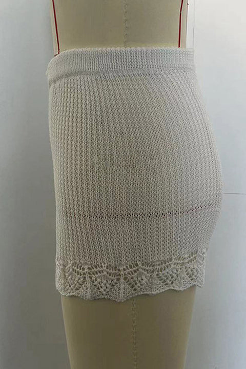 White Crochet Trim Knitted Beach Shorts